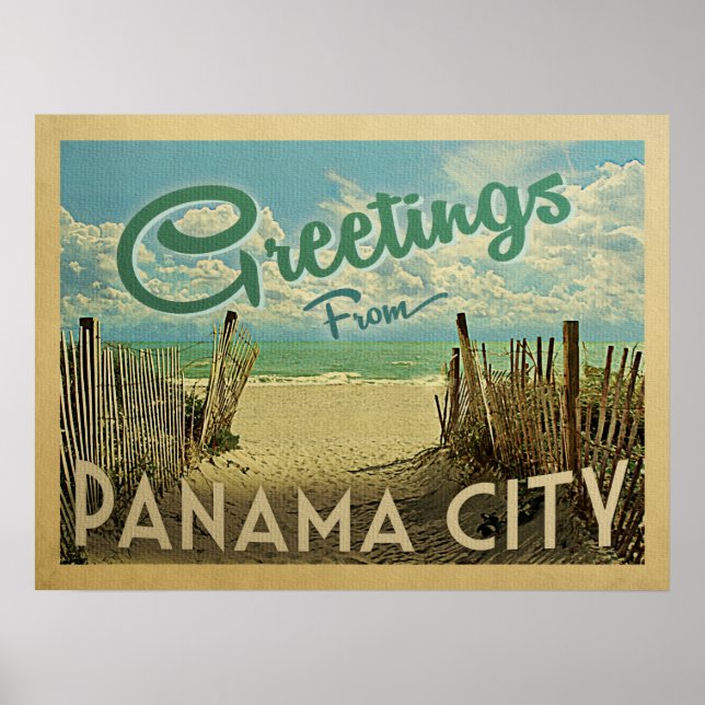 Panama City Poster Beach Vintage resor (Framsidan)