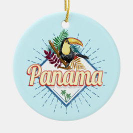 Panama City Toucan Retro Handflatan Träd Vintage Julgransprydnad Keramik