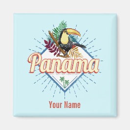 Panama City Toucan Retro Handflatan Träd Vintage Magnet
