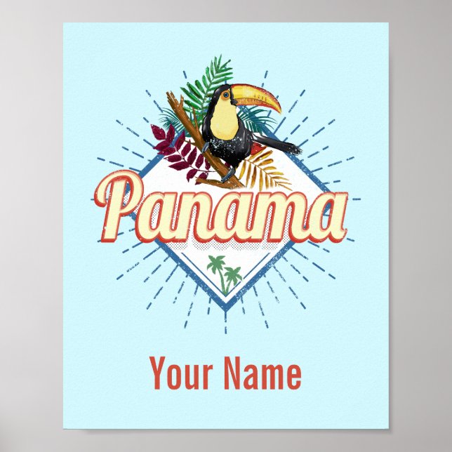 Panama City Toucan Retro Handflatan Träd Vintage Poster (Framsidan)