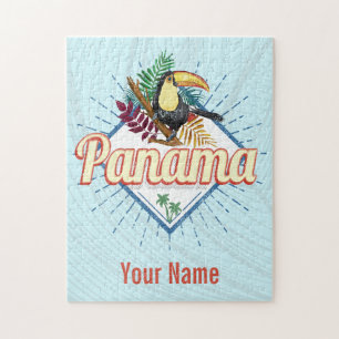 Panama City Toucan Retro Handflatan Träd Vintage Pussel