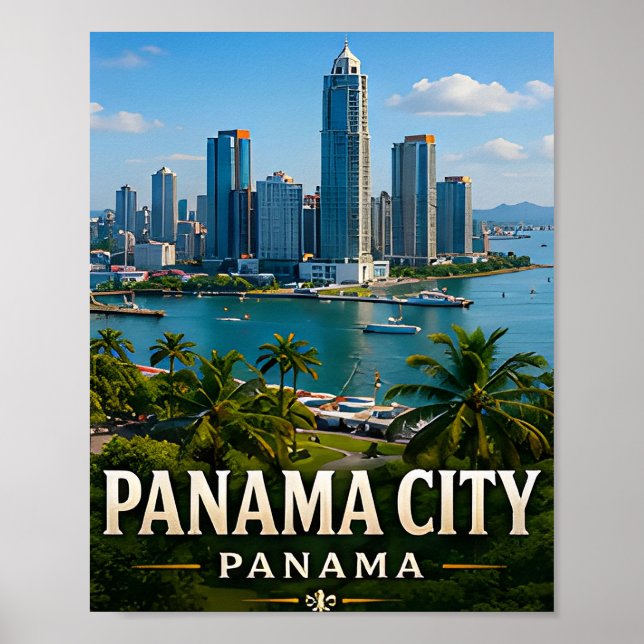 Panama Citys siluett och kanal underverk Poster (Framsidan)