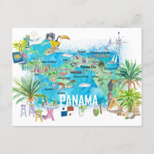 Panama Illustrated Travel Karta Vykort