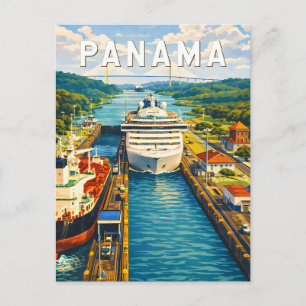 Panama Illustration Resa Konst Vintage Vykort