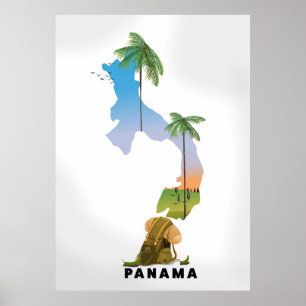 Panama karta Illustrerad reseaffisch utskrift. Poster