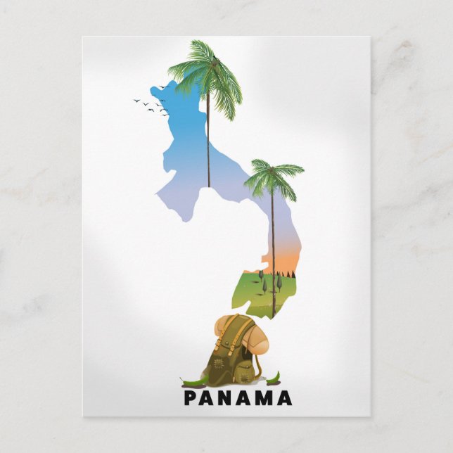 Panama karta illustrerade reseaffisch. vykort (Framsida)