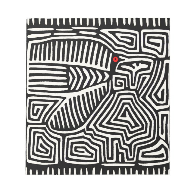 Panama Kuna Indian Mola Fågel - Svart Vitt Anteckningsblock (Framsida)