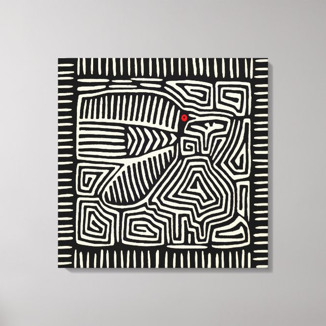 Panama Kuna Indian Mola Fågel - Svart Vitt Canvastryck (Framsida)