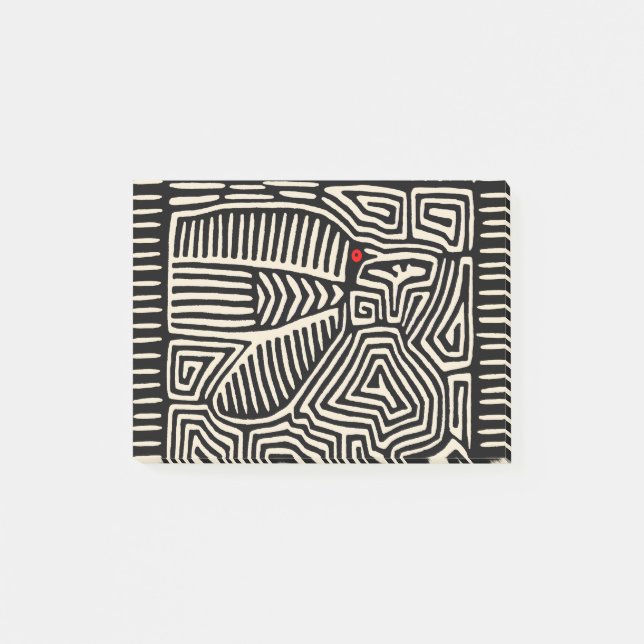 Panama Kuna Indian Mola Fågel - Svart Vitt Post-it Block (Framsida)