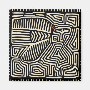 Panama Kuna Indian Mola Pajaro - Black White Magnet