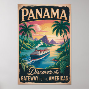 Panama Landskapsillustration Resa Konst Vintage Poster