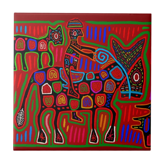 Panama Mola - Rädda en häst Ride a Cowboy Kakelplatta (Framsidan)