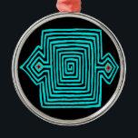 Panama Mola Sköldpadda - Blå Svart Julgransprydnad Metall<br><div class="desc">Mola folkkonst,  San Blasöarna,  Kuna indiansk collage. Indie konst,  modern boho inredning,  turkos svart,  Virginia Vivier,  Vagabond Folk Art,  mola pussel,  Kuna folkkonst,  Shaman Peyote Ritual,  Shaman ormar.</div>