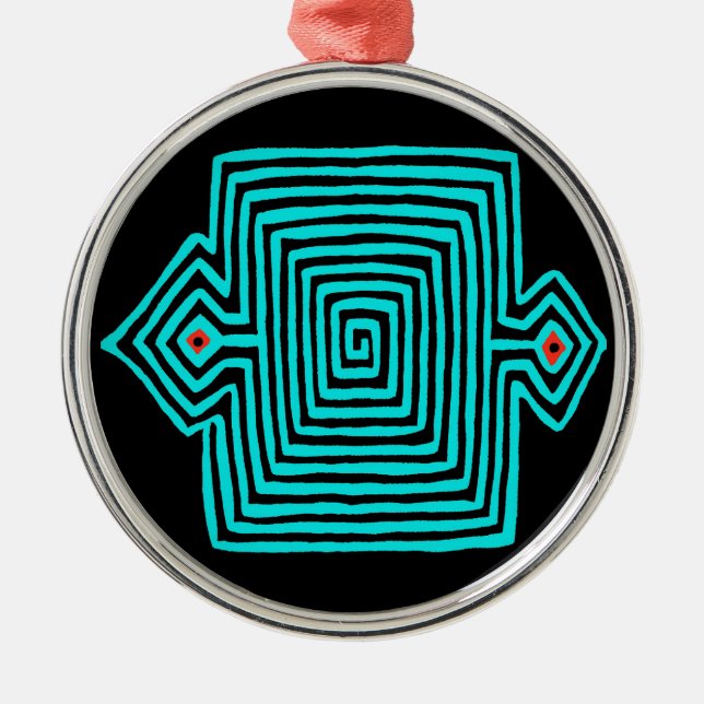 Panama Mola Sköldpadda - Blå Svart Julgransprydnad Metall (Framsidan)