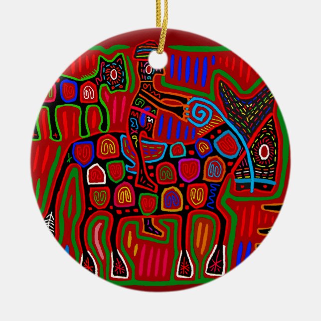 Panama Mola - Spara en häst rid en cowboy Julgransprydnad Keramik (Framsidan)