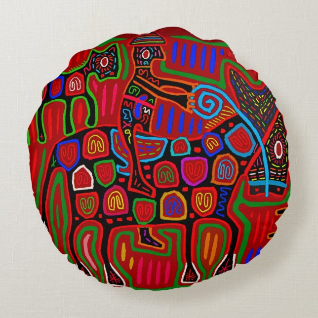 Panama Mola - Spara en häst Rid en cowboy Rund Kudde (Baksidan)