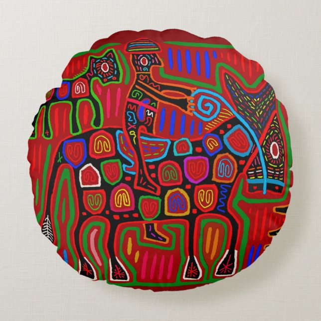 Panama Mola - Spara en häst rid en cowboy Rund Kudde (Framsidan)