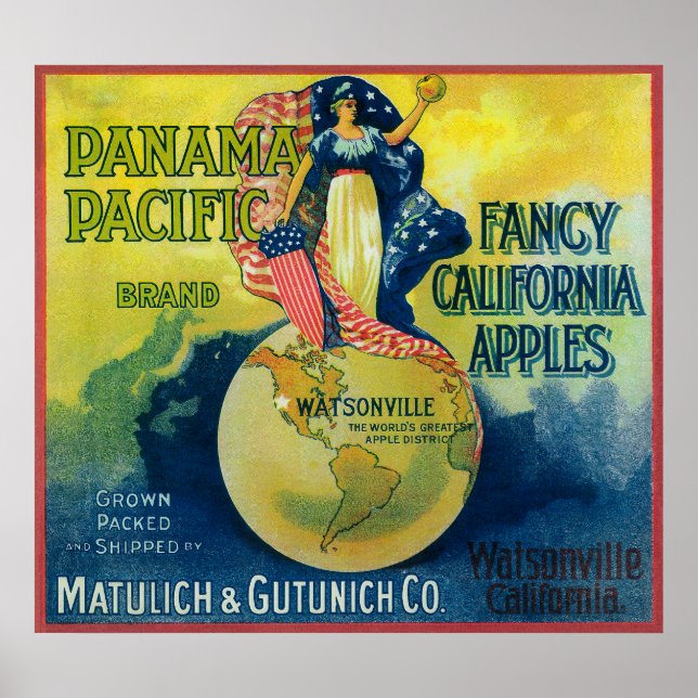Panama Pacific Apple Låda-etikett Poster (Framsidan)