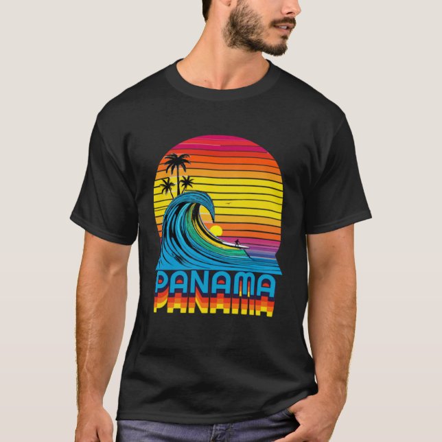Panama Retro Throwback Surf & Beach Souvenir T Shirt (Framsida)