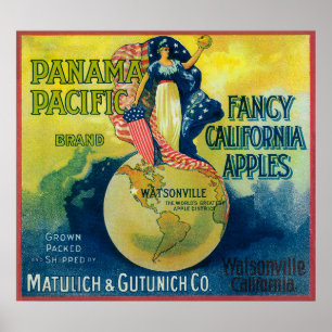 Panama Stillahavs- Apple lådaetikett Poster