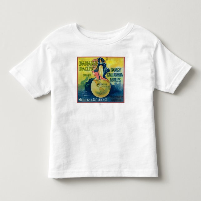 Panama Stillahavs- Apple lådaetikett Tee Shirt (Framsida)