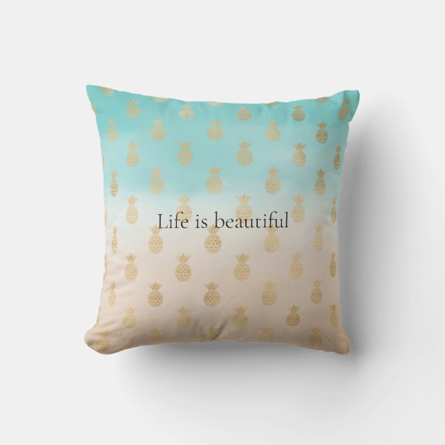 Pananas av Cream Peach Aqua Ombre Guld     Kudde (Framsida)