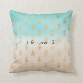 Pananas av Cream Peach Aqua Ombre Guld Kudde