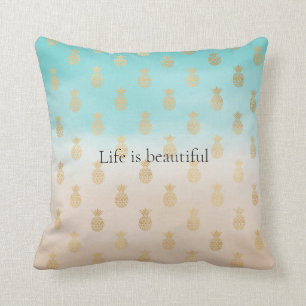 Pananas av Cream Peach Aqua Ombre Guld     Kudde