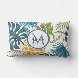Pananas tropiska blå monogram lumbarkudde