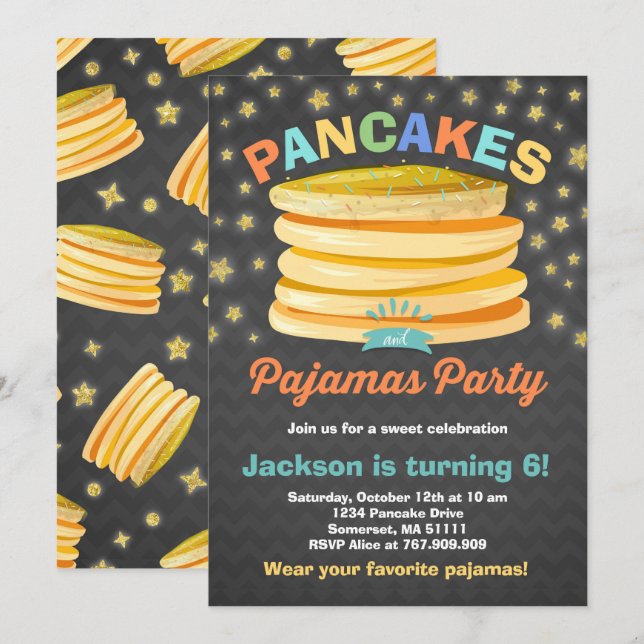 Pancake and Pajamas Birthday Investigation PJ's Pa Inbjudningar (Fram/baksida)