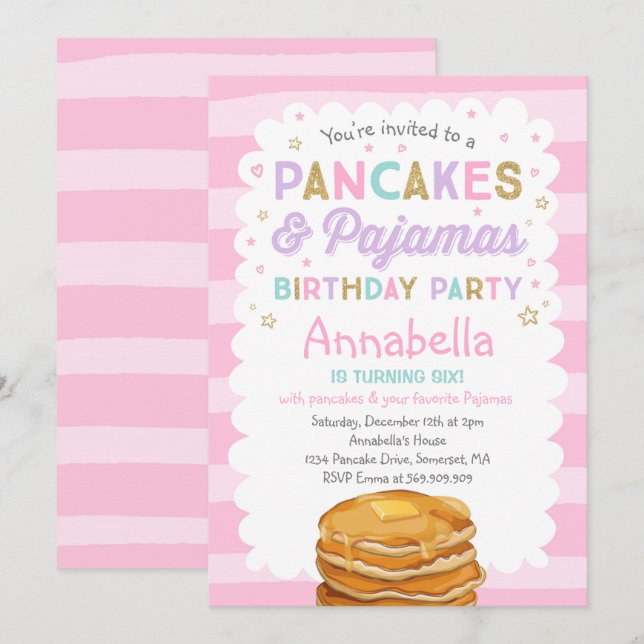 Pancake and Pajamas Birthday Investigation PJ's Pa Inbjudningar (Fram/baksida)
