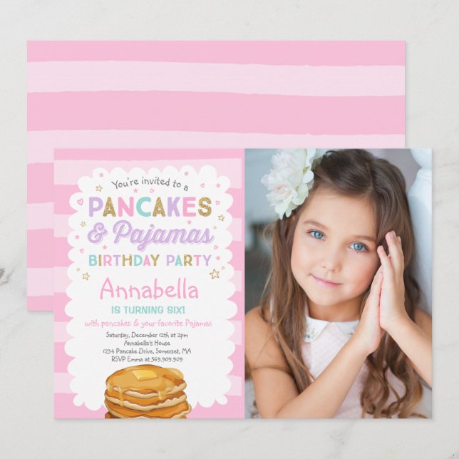 Pancake and Pajamas Birthday Investigation PJ's Pa Inbjudningar (Fram/baksida)