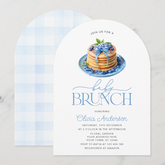Pancake Baby Brunch Blueberry Baby Shower Inbjudningar (Fram/baksida)