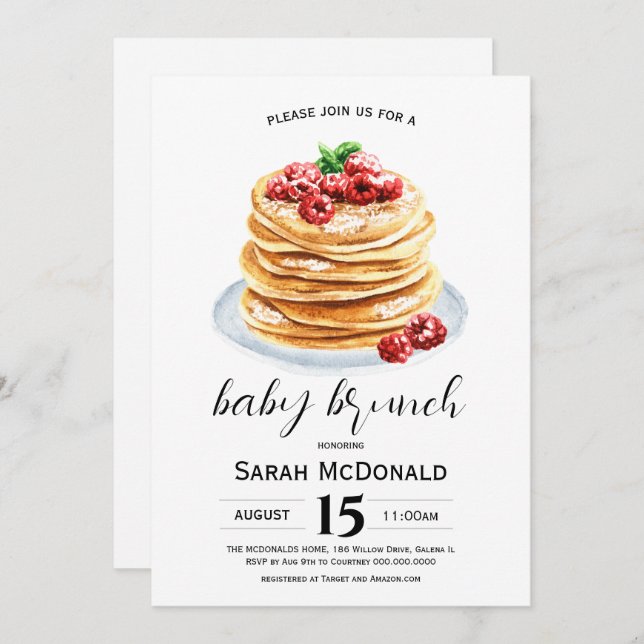 Pancake Baby Brunch Inbjudningar (Fram/baksida)