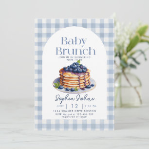 Pancake Blueberry Gingham Baby Brunch Baby Shower Inbjudningar