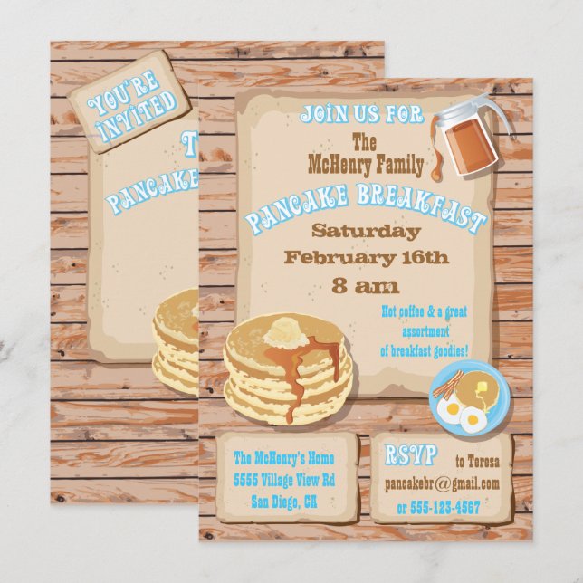 Pancake Breakfast Party-inbjudningar Inbjudningar (Fram/baksida)