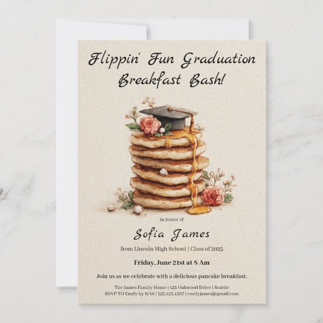 Pancake Brunch Graduation Celebration Invitation Inbjudningar (Framsida)
