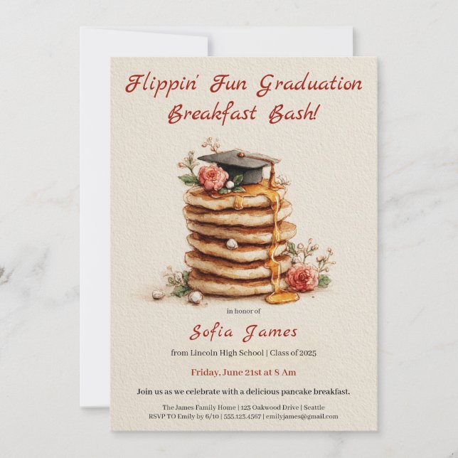 Pancake Brunch Graduation Celebration Invitation Inbjudningar (Framsida)