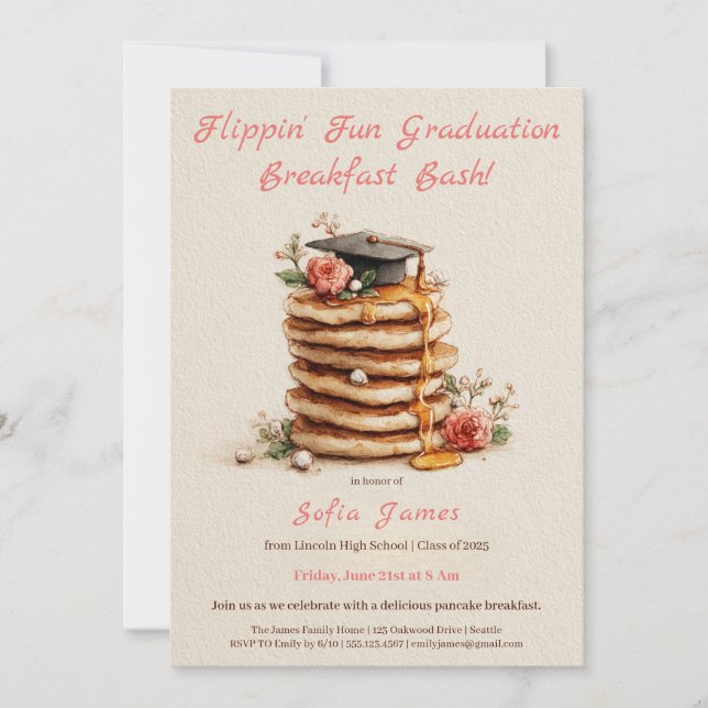 Pancake Brunch Graduation Celebration Invitation Inbjudningar (Framsida)