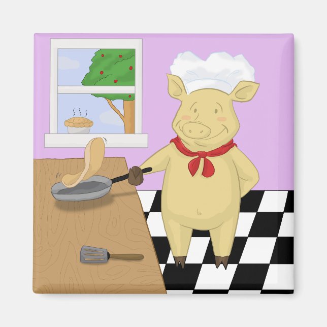 Pancake Flipping Gris Chef Magnet (Framsidan)