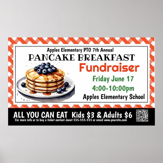 PANCAKE Fundraiser PTO PTA Church Banner Poster (Framsidan)