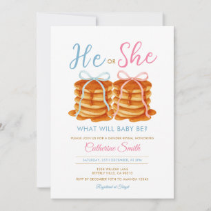 Pancake Gender Reveal Rosa & Blue Bow Inbjudningar