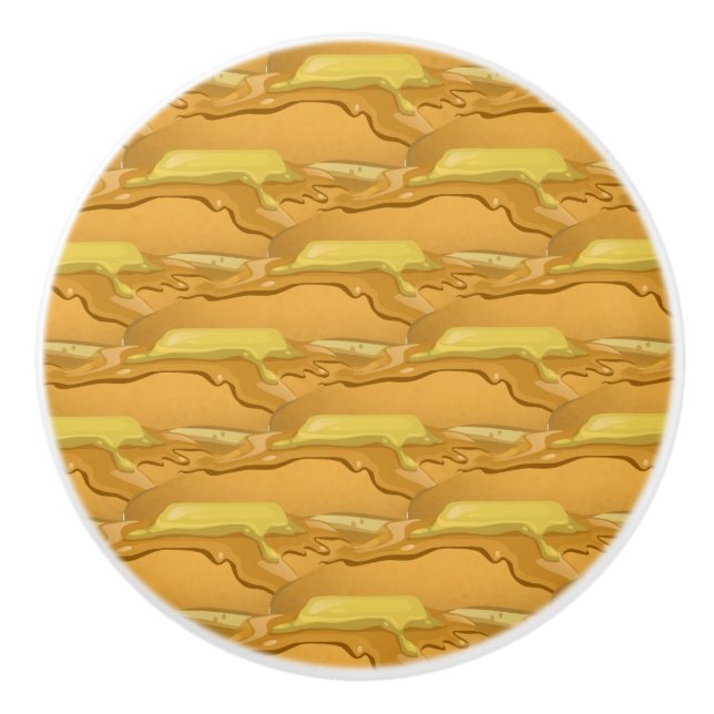 Pancake och lönnsirap mönster söt gult brun  knopp (Framsidan)