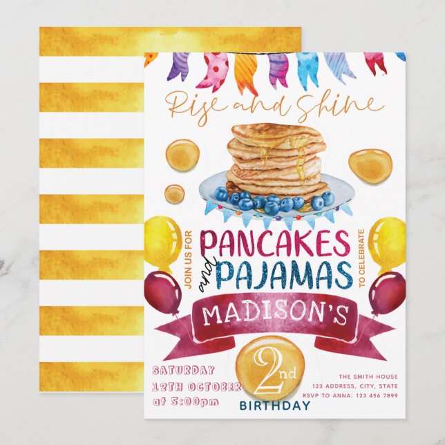Pancake och Pajamas Birthday PJ's Party Inbjudningar (Fram/baksida)