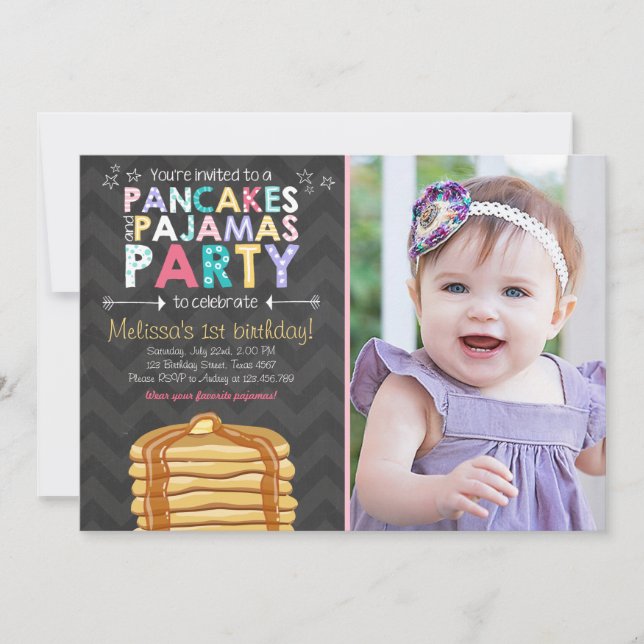 Pancake och Pajamas födelsedagsinbjudan Inbjudningar (Framsida)