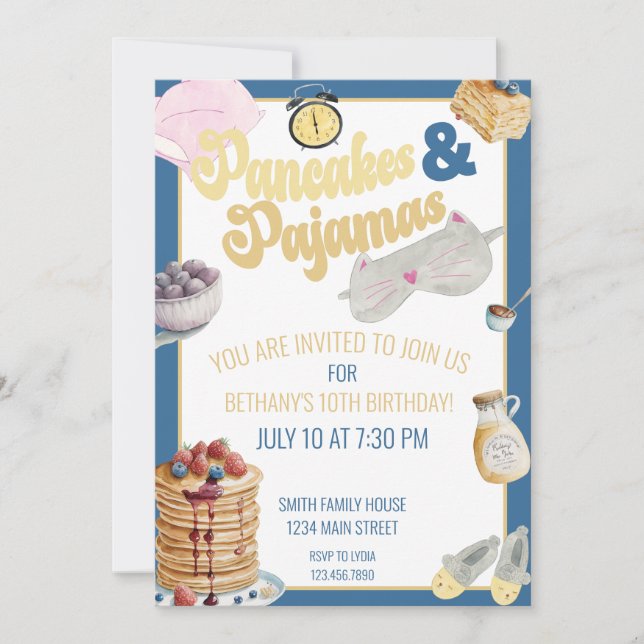 Pancake & Pajamas Slumber Party Sleepover Birthday Inbjudningar (Framsida)