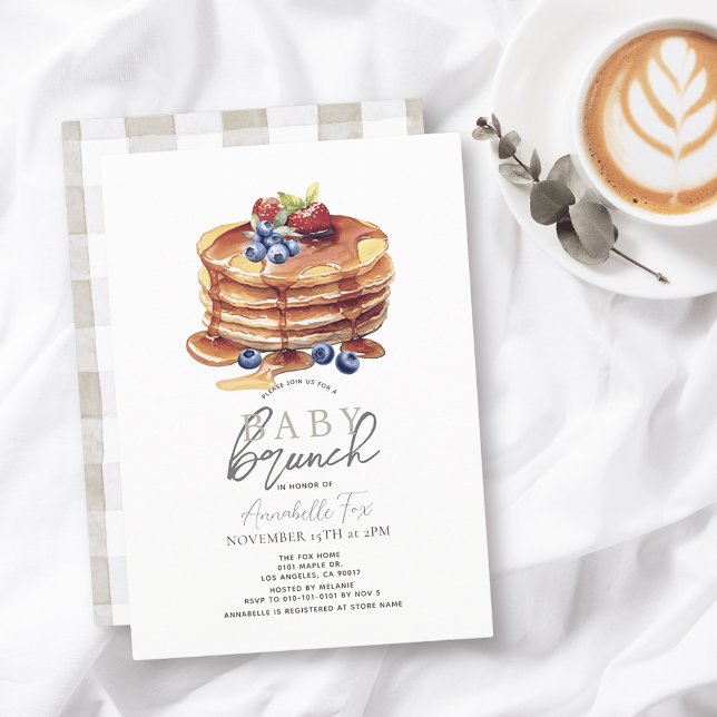 Pancake Watercolor Gender-Neutralt Baby Brunch Inbjudningar (Skapare uppladdad)