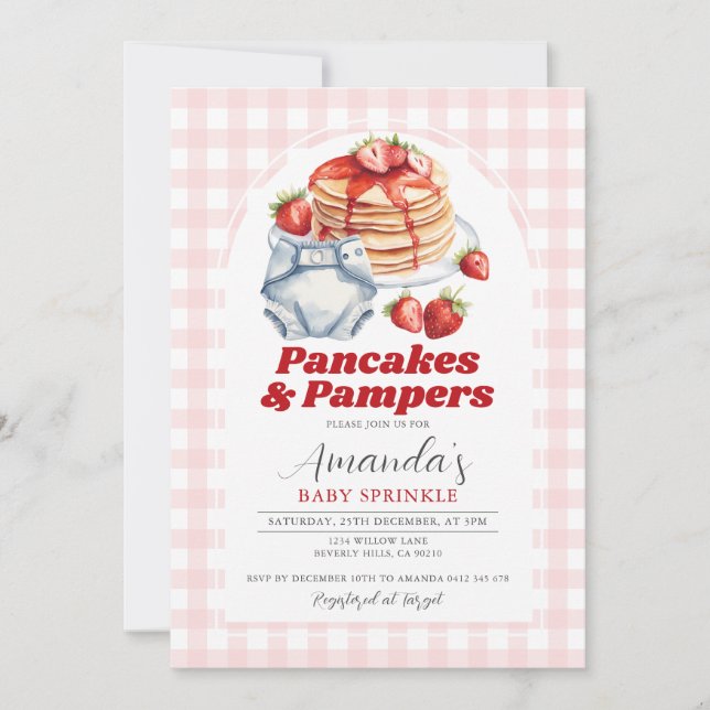 Pancakes Diaper Baby Shower Rosa Gingham Inbjudningar (Framsida)