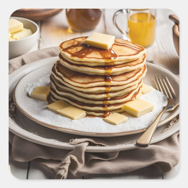 Pancakes Fyrkantigt Klistermärke (Framsida)