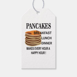 Pancakes gör varje timme i en Lycklig-timmars Pann Presentetikett